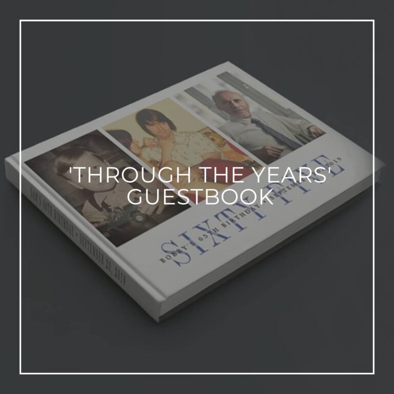'Through the Years' custom photo guestbook showing the birthday boy through 65 years