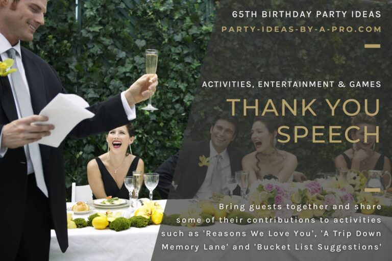 man making a toast and speech for a 65th birthday party