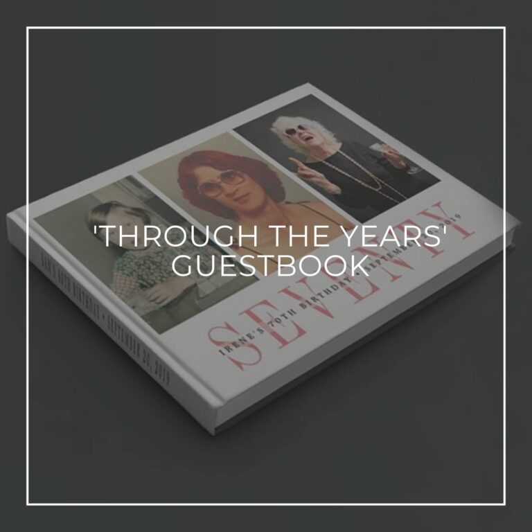 'Through the Years' custom photo guestbook showing the birthday girl through 70 years