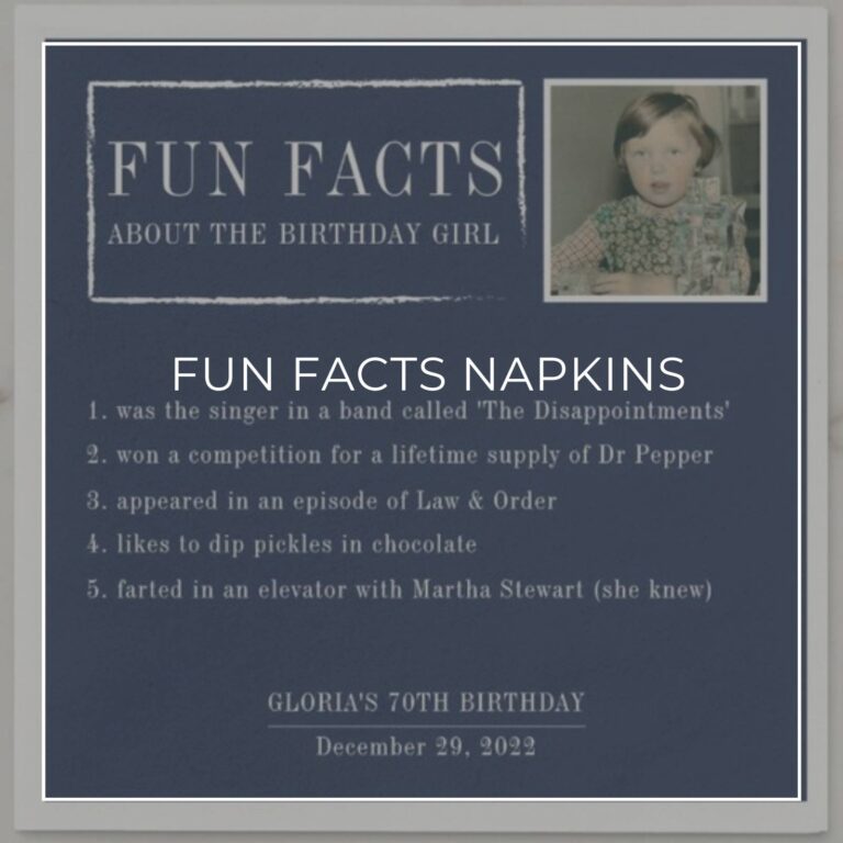 custom photo 'Fun Facts about the Birthday Girl' 70th birthday party napkins