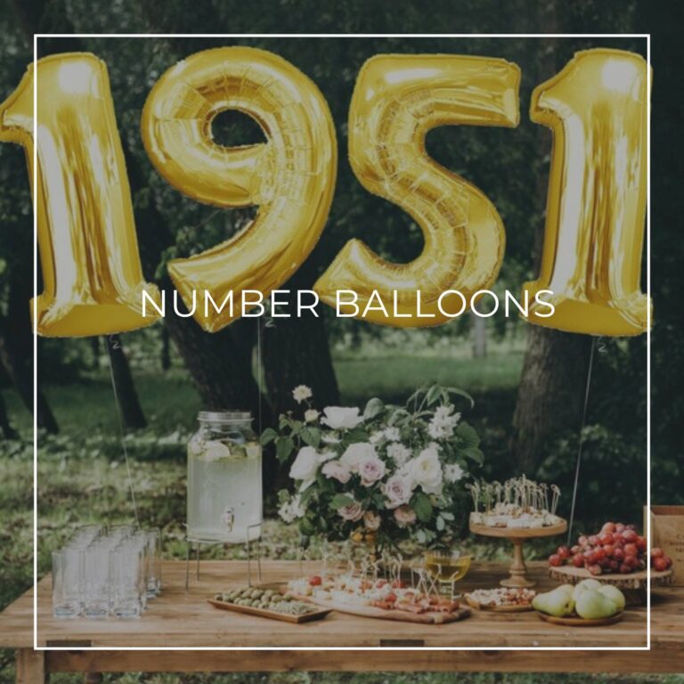 giant number balloons spelling 1951 above a dessert table for an 70th birthday party