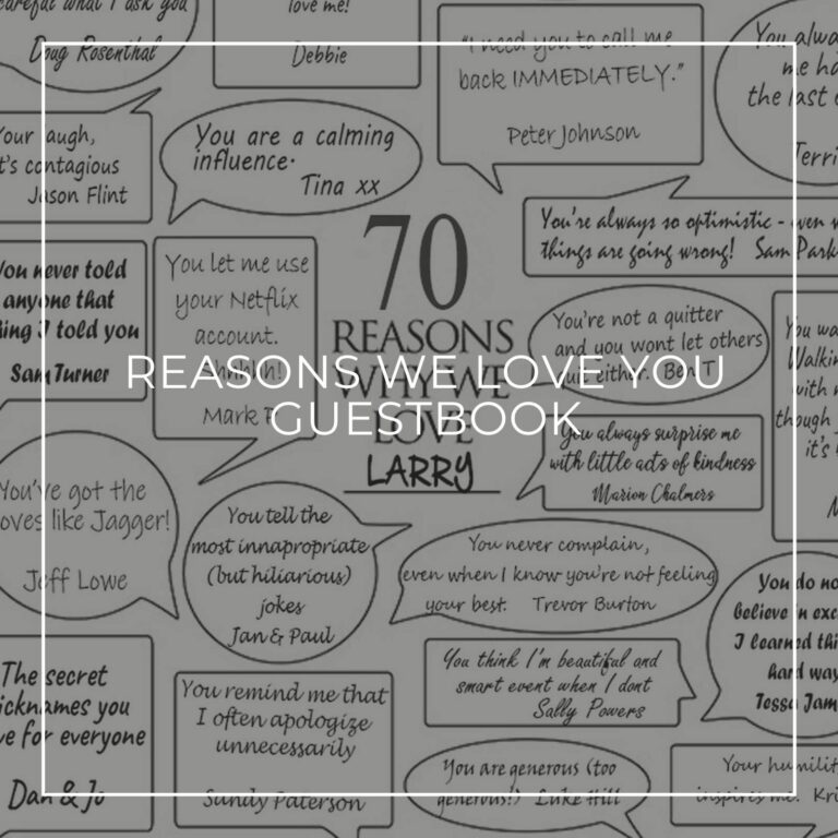 handwritten 70 reasons we love you signing poster birthday guestbook alternative