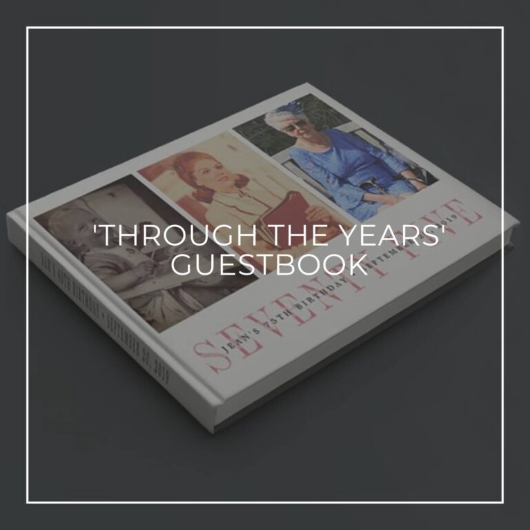 'Through the Years' custom photo guestbook showing the birthday boy through 75 years