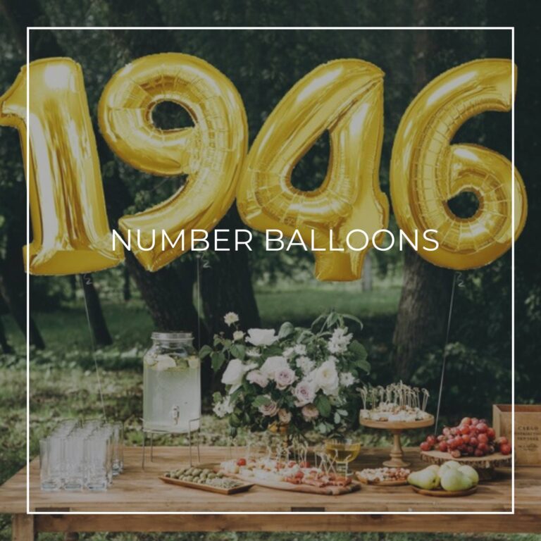giant number balloons spelling 1946 above a dessert table for an 75th birthday party