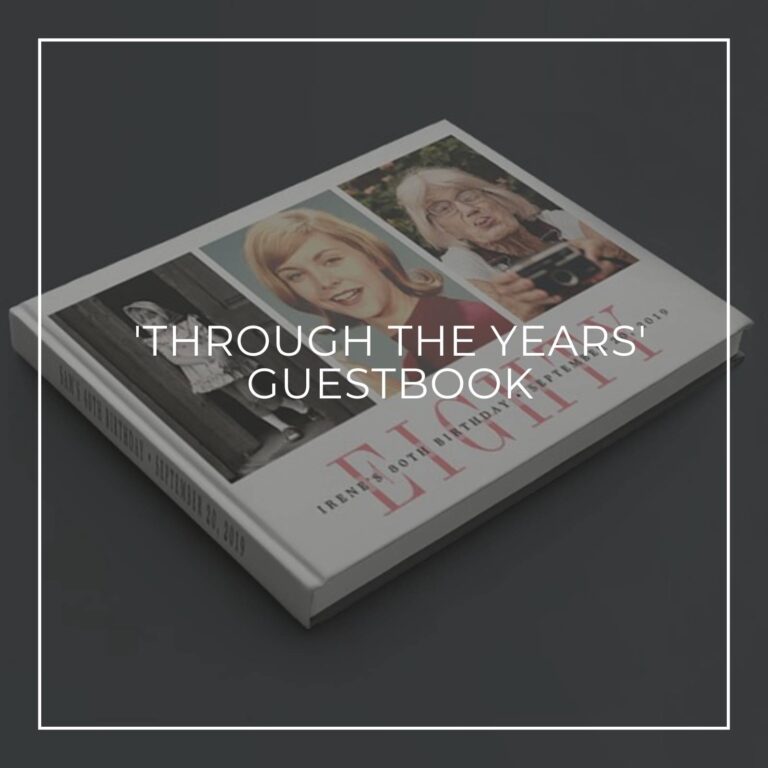'Through the Years' custom photo guestbook showing the birthday girl through 80 years