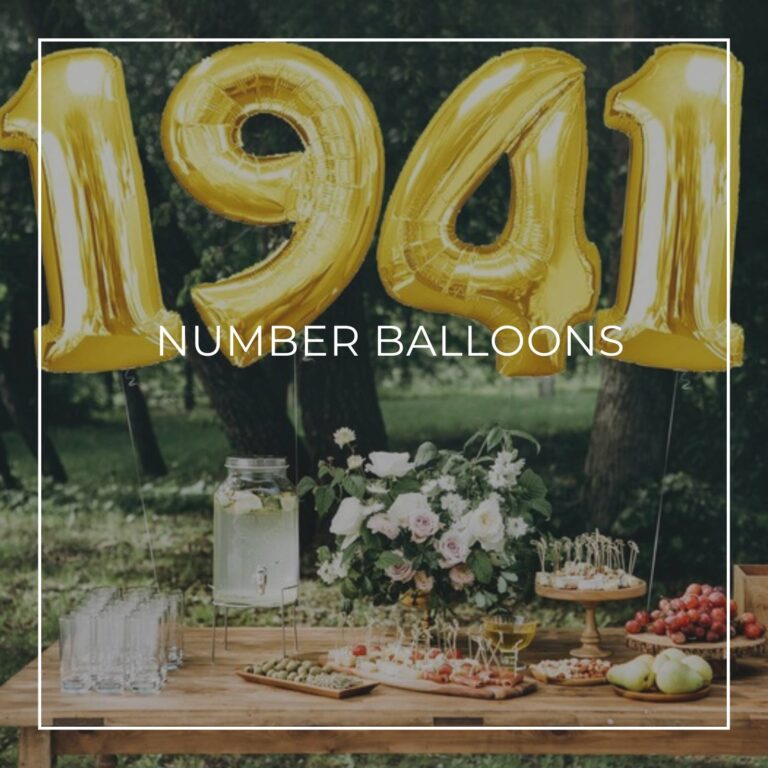 giant number balloons spelling 1941 above a dessert table for an 80th birthday party