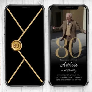 80th birthday video invitation, unedited product photo