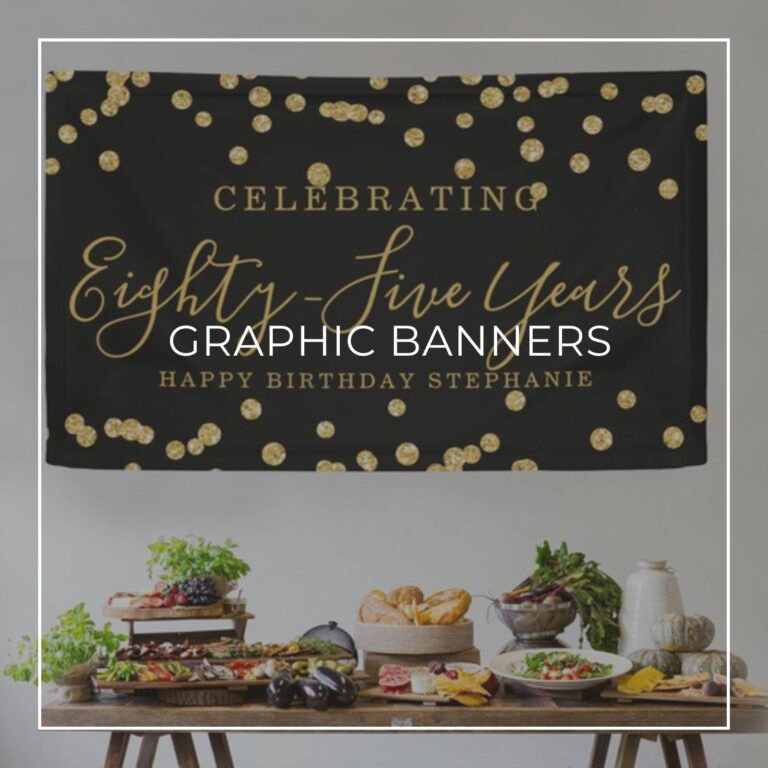 Celebrating 85 Years black and gold sequin custom birthday banner