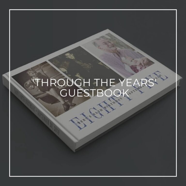 'Through the Years' custom photo guestbook showing the birthday boy through 85 years