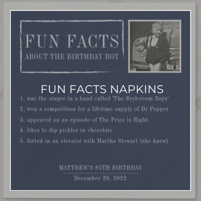 custom photo 'Fun Facts about the Birthday Boy' 85th birthday party napkins