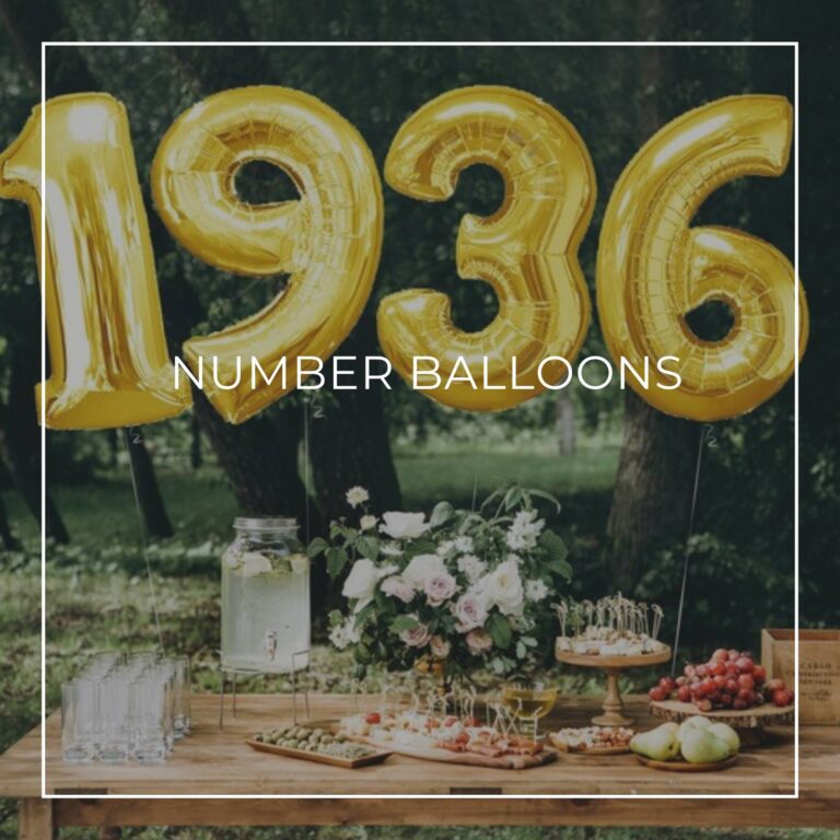 giant number balloons spelling 1936 above a dessert table for an 85th birthday party