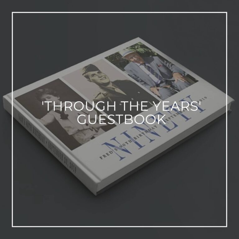 'Through the Years' custom photo guestbook showing the birthday boy through 90 years
