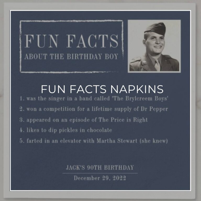 custom photo 'Fun Facts about the Birthday Boy' 90th birthday party napkins
