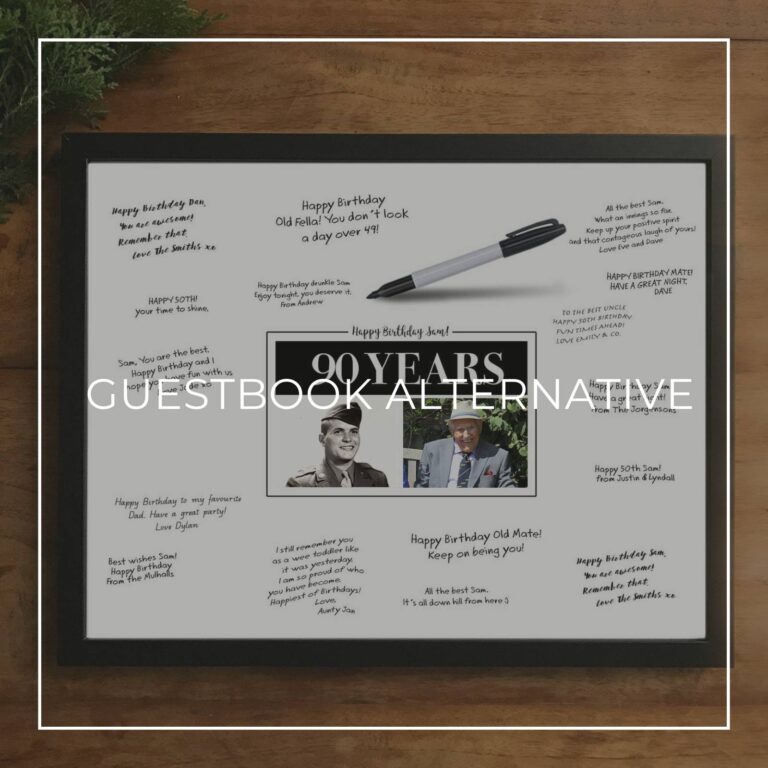 90th birthday party custom 'then & now' photo framed signing poster guestbook alternative