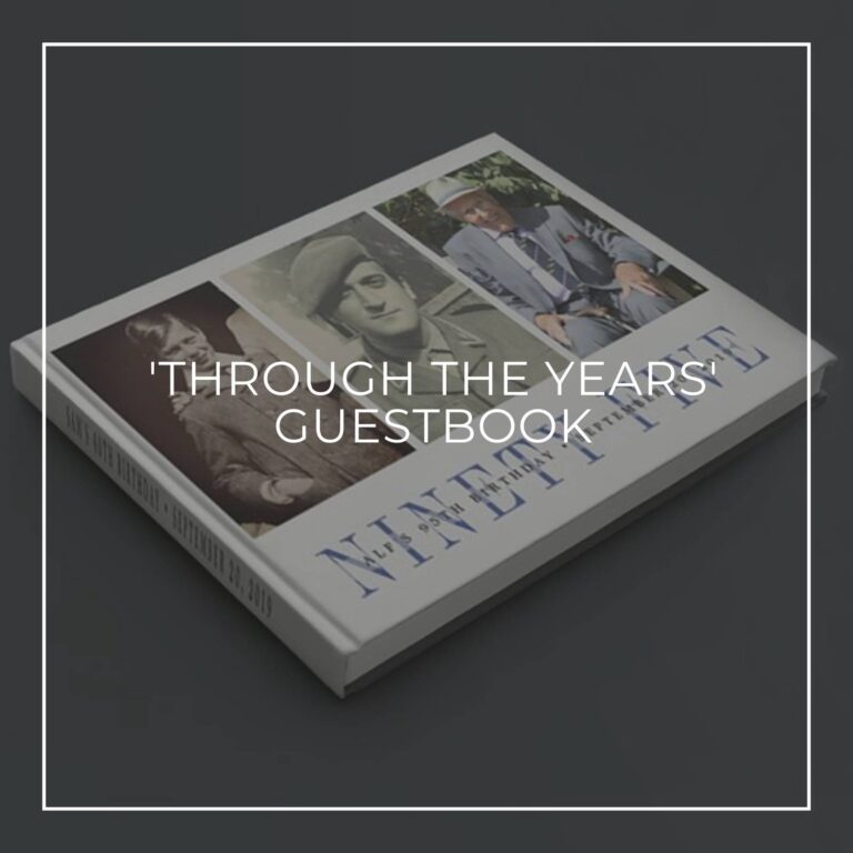 'Through the Years' custom photo guestbook showing the birthday boy through 95 years