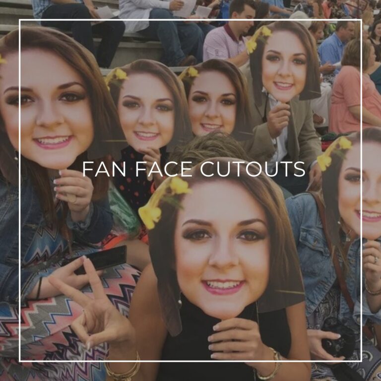group of men holding custom fan faces of the 95th birthday boy in front of their own faces