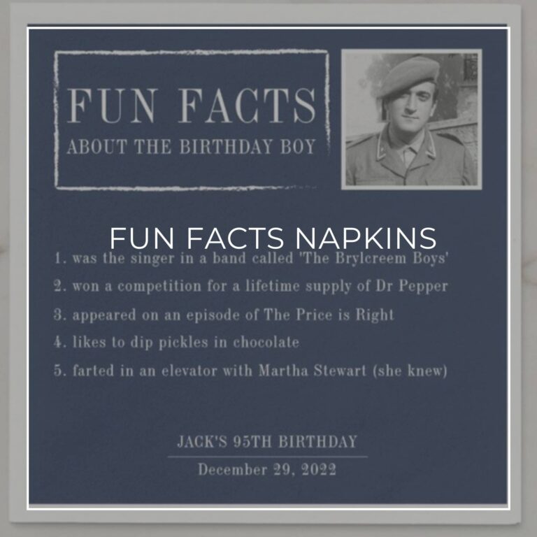 custom photo 'Fun Facts about the Birthday Boy' 95th birthday party napkins