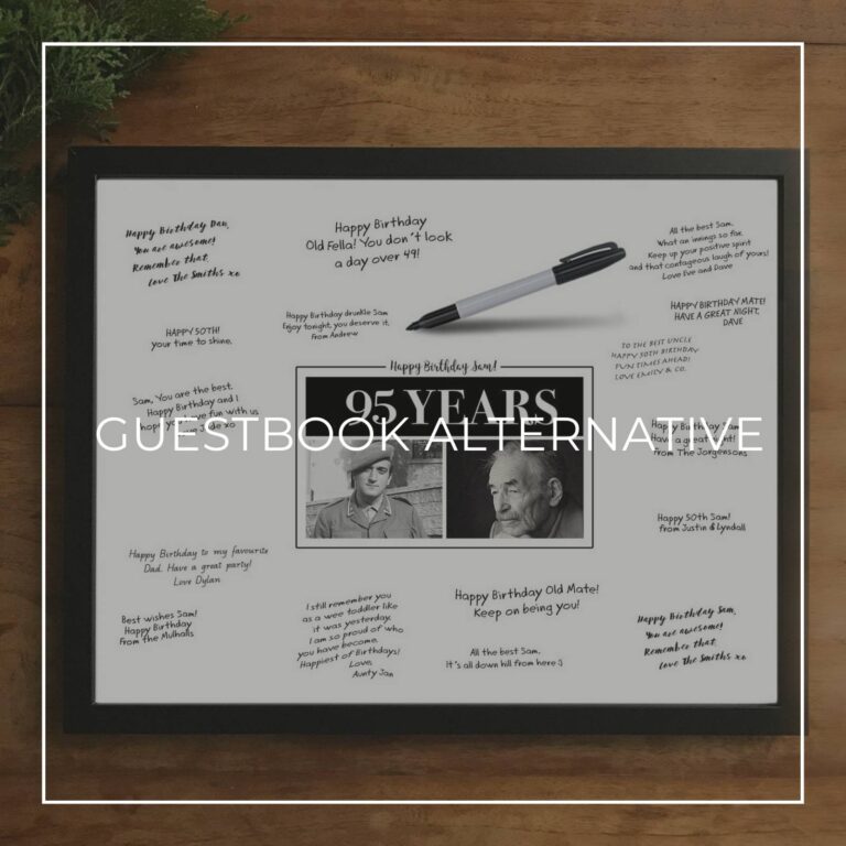 95th birthday party custom 'then & now' photo framed signing poster guestbook alternative