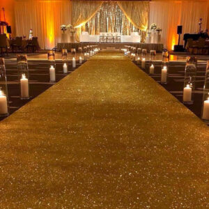 gold sequin aisle runner at a wedding