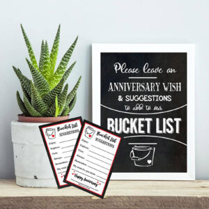 anniversary wishes and bucket list suggestions cards and sign