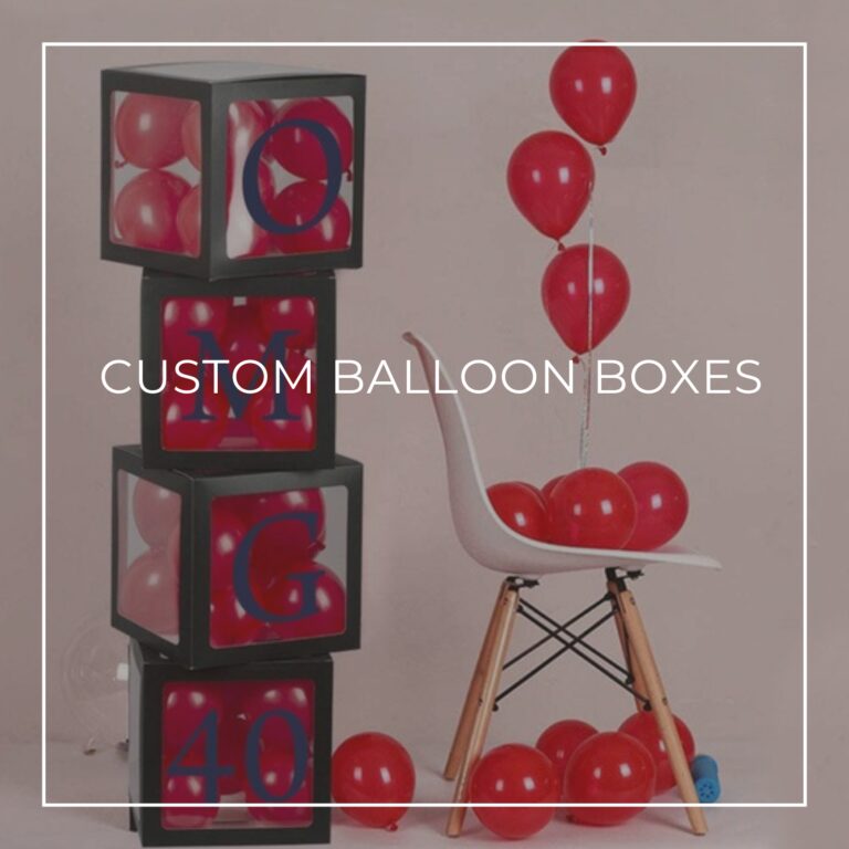 OMG 40 a stack of 4 custom balloon boxes filled with red balloons