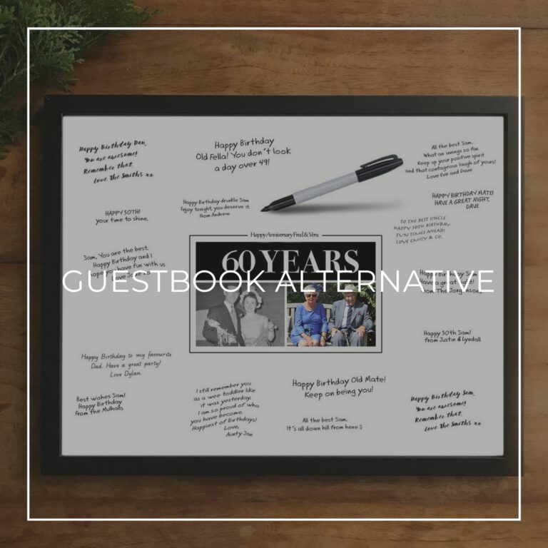 anniversary party custom 'then & now' photo framed signing poster guestbook alternative