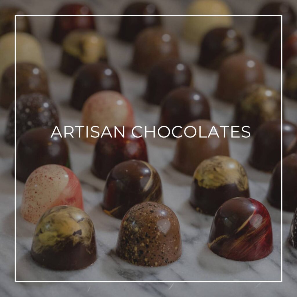 rows of decorated artisan chocolate truffles