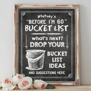 chalkboard style birthday bucket list suggestions sign