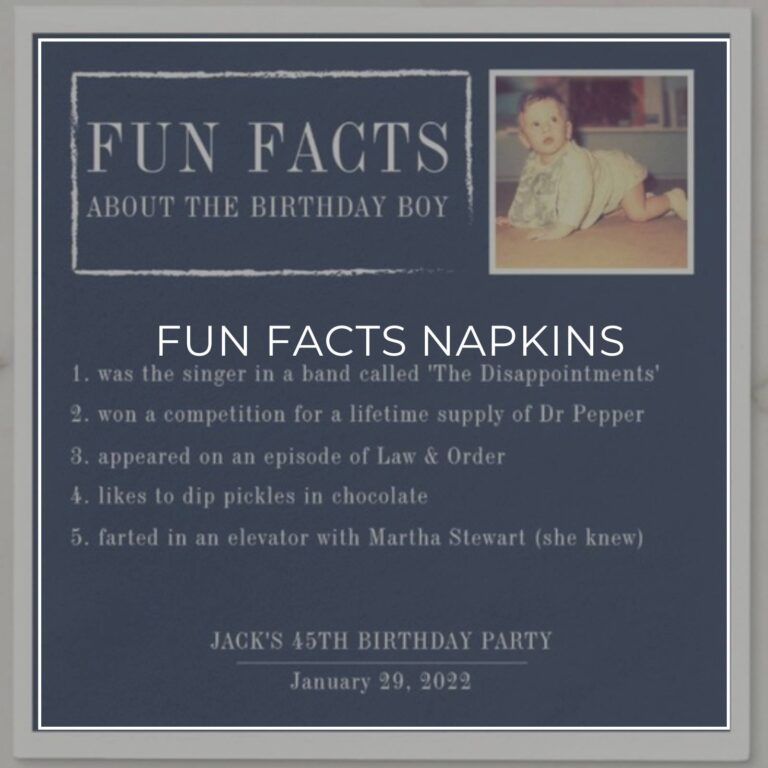 custom photo 'Fun Facts about the Birthday Boy' 45th birthday party napkins