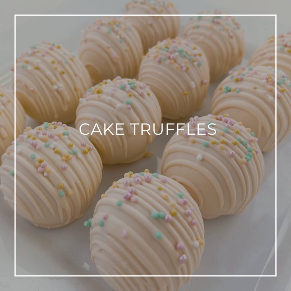 pastel peach colored bite size cake truffles with sprinkles