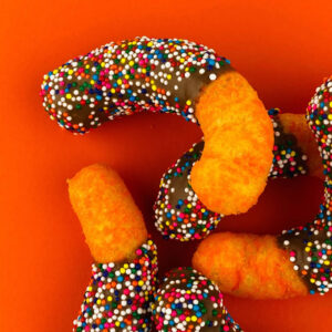 chocolate dipped chips: Cheese puffs