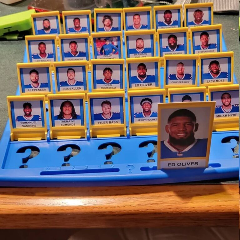 Custom Guess Who board of Buffalo Bills roster with Ed Oliver’s card pulled forward