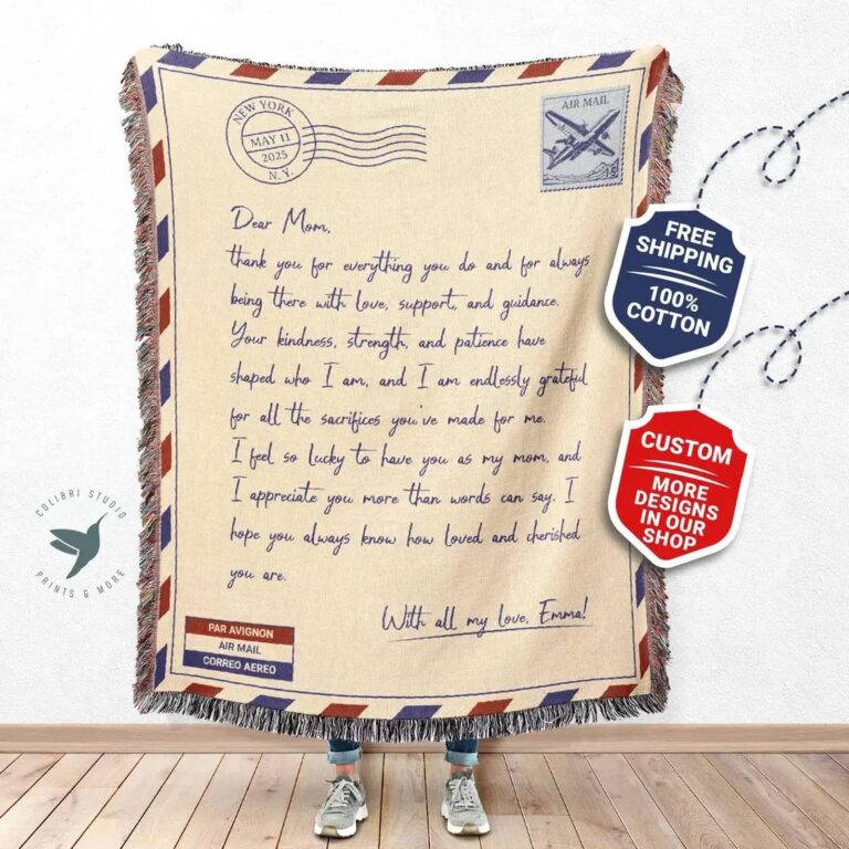 Air-mail style blanket letter ‘Dear Mom’ signed ‘With all my love, Emma!’ dated New York, May 11 2025