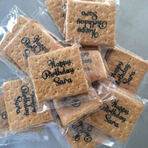 personalized s'mores crackers with custom text for a birthday party