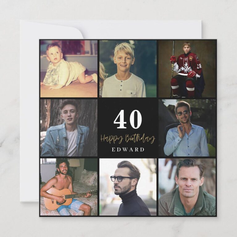 40th birthday photo collage grid invitation reading Happy Birthday Edward