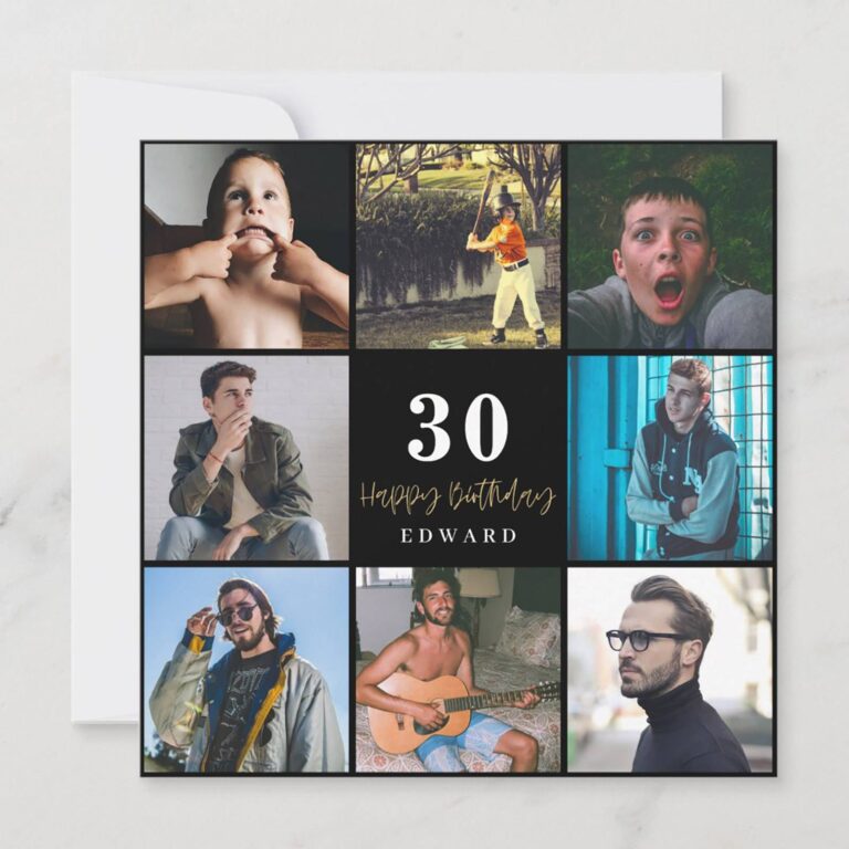 30th birthday photo collage grid invitation reading Happy Birthday Edward