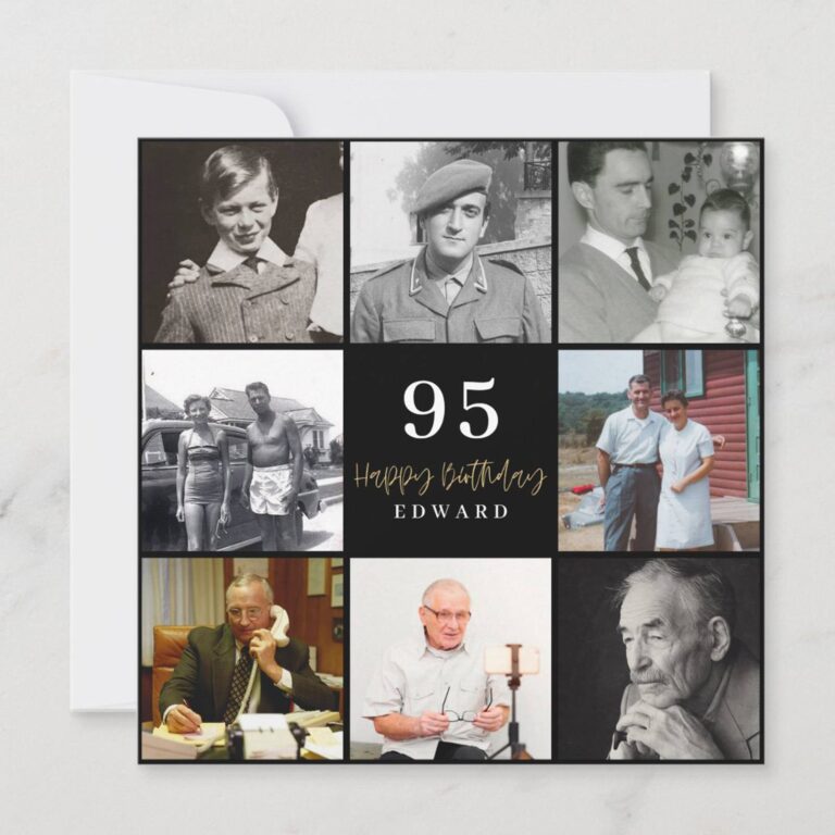 95th birthday photo collage grid invitation reading Happy Birthday Edward