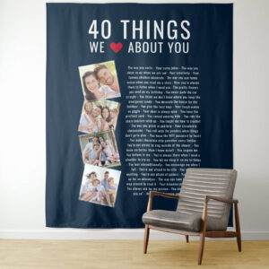 40 Things We Love About You custom photo tapestry party or dessert table backdrop