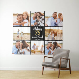 Making 75 Look Good custom photo collage party backdrop