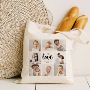custom photo collage tote bag printed with family photos