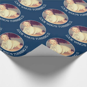 21st birthday custom photo gift wrapping paper with photo of birthday boy as a baby