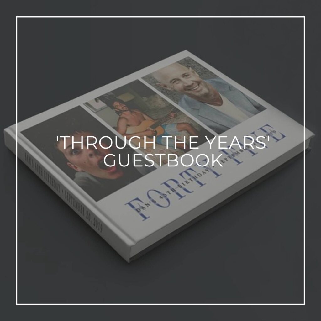 'Through the Years' custom photo guestbook showing the guest of honor through 45 years