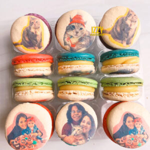 custom photo personalized macarons printed with family photos and cat photos