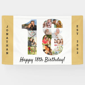 Happy 18th birthday custom photo collage party banner