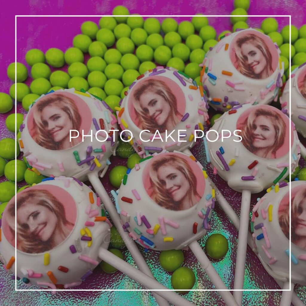 custom photo personalized pink cake pops featuring photos of a woman's face