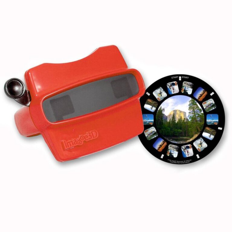 Red reel viewer beside a photo reel with a Yosemite Valley El Capitan center image