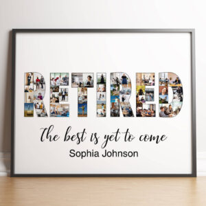 Retired custom word photo collage framed for a retirement party