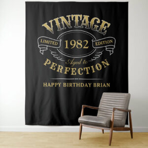 Vintage 1982 Aged to Perfection custom tapestry party or dessert table backdrop