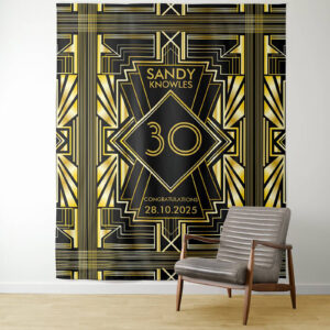1920's style Great Gatsby personalized 30th birthday custom tapestry birthday party or dessert table backdrop