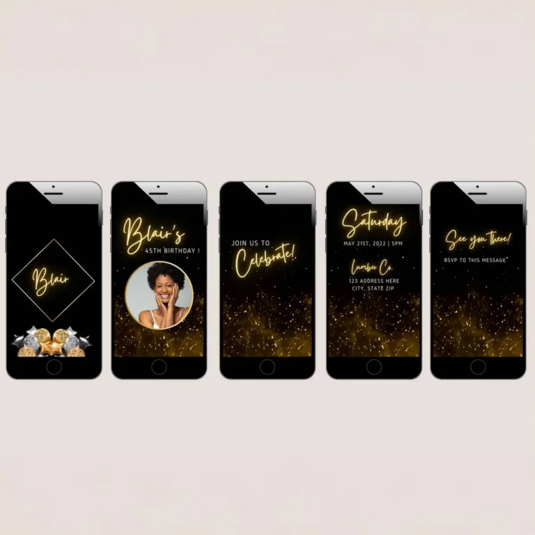 animated custom video party invitation displayed on mobile phone screens for any age birthday or occasion